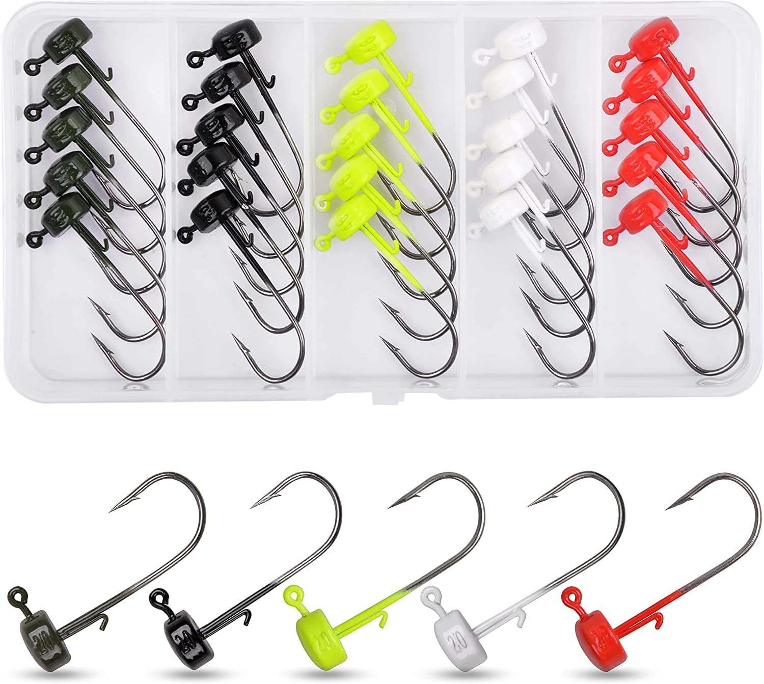 25pcs Ned Rig Jig Head Hooks Mushroom Jig Lure Bait Fishing Hooks Fishing Ned Rig Kit for Soft Plastic Lures Bass Freshwater Saltwater(2.8g)
