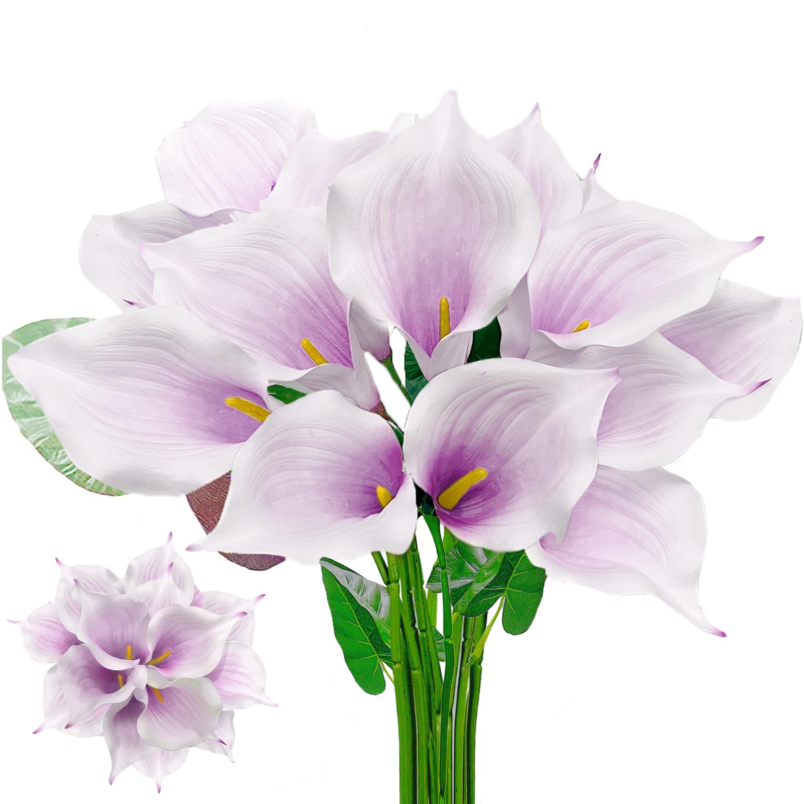 SNAIL GARDEN 14 Big Heads Purple Artificial Calla Lilies with Green Leaves,Realistic Latex Calla Lilies with Removable Flower Heads,Real Touch Artificial Lily Flower for Home Wedding Office Decoration