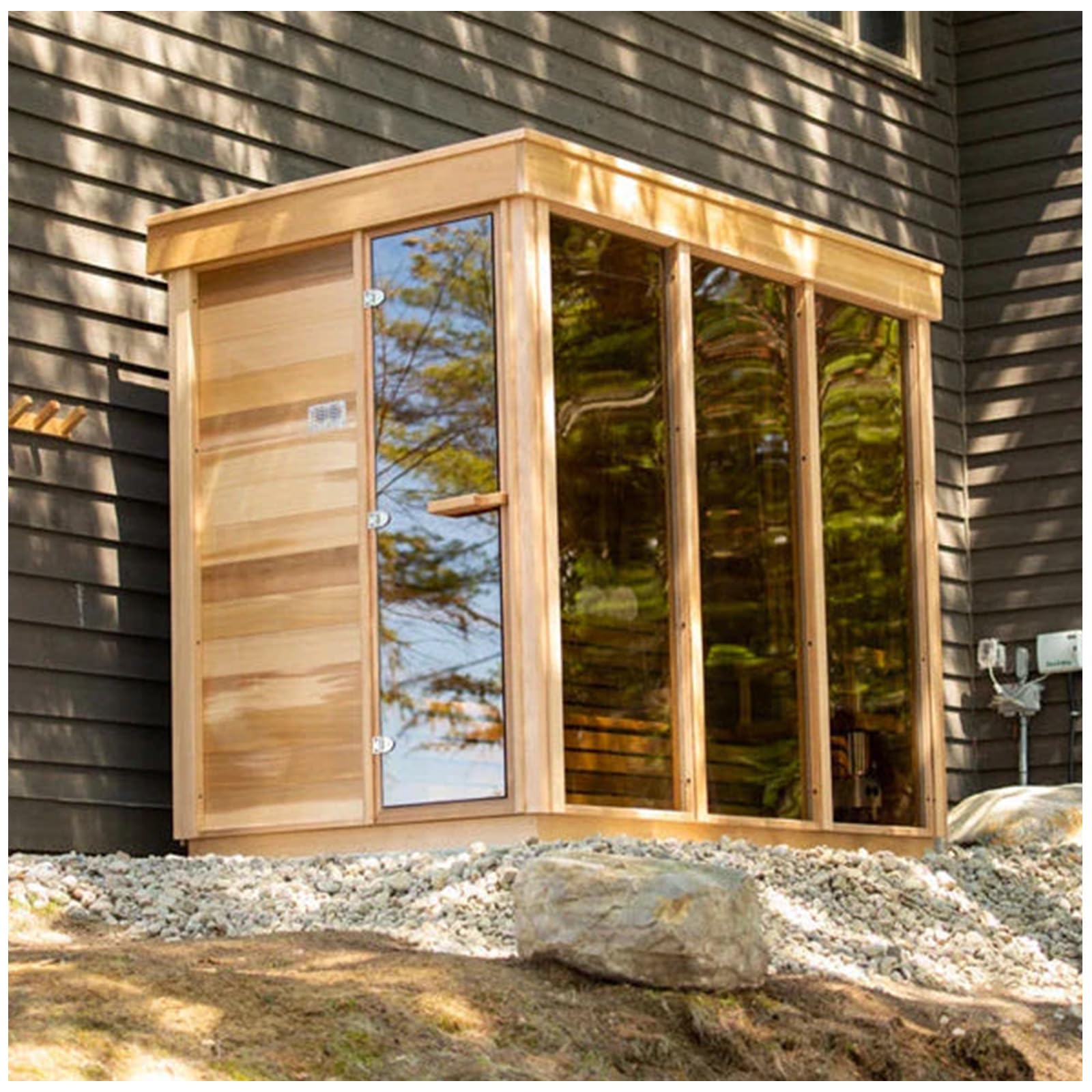 Smartmak Customized Outdoor Steam Sauna, 4-8 Person Canadian Hemlock/Red Cedar Wood Sauna Room, Traditional Saunas with 220V ETL-Certified Heater, Backrest Headrest, Rocks, Light Accessories Included