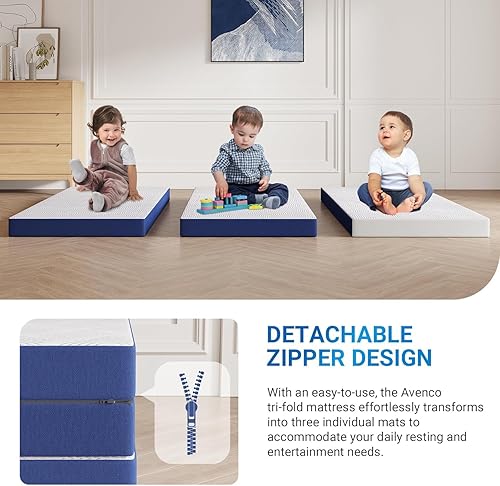 Miniatura 2 de Avenco Colchón de espuma viscoelástica de tres pliegues de 4 pulgadas, colchón plegable portátil individual con funda extraíble lavable, diseño