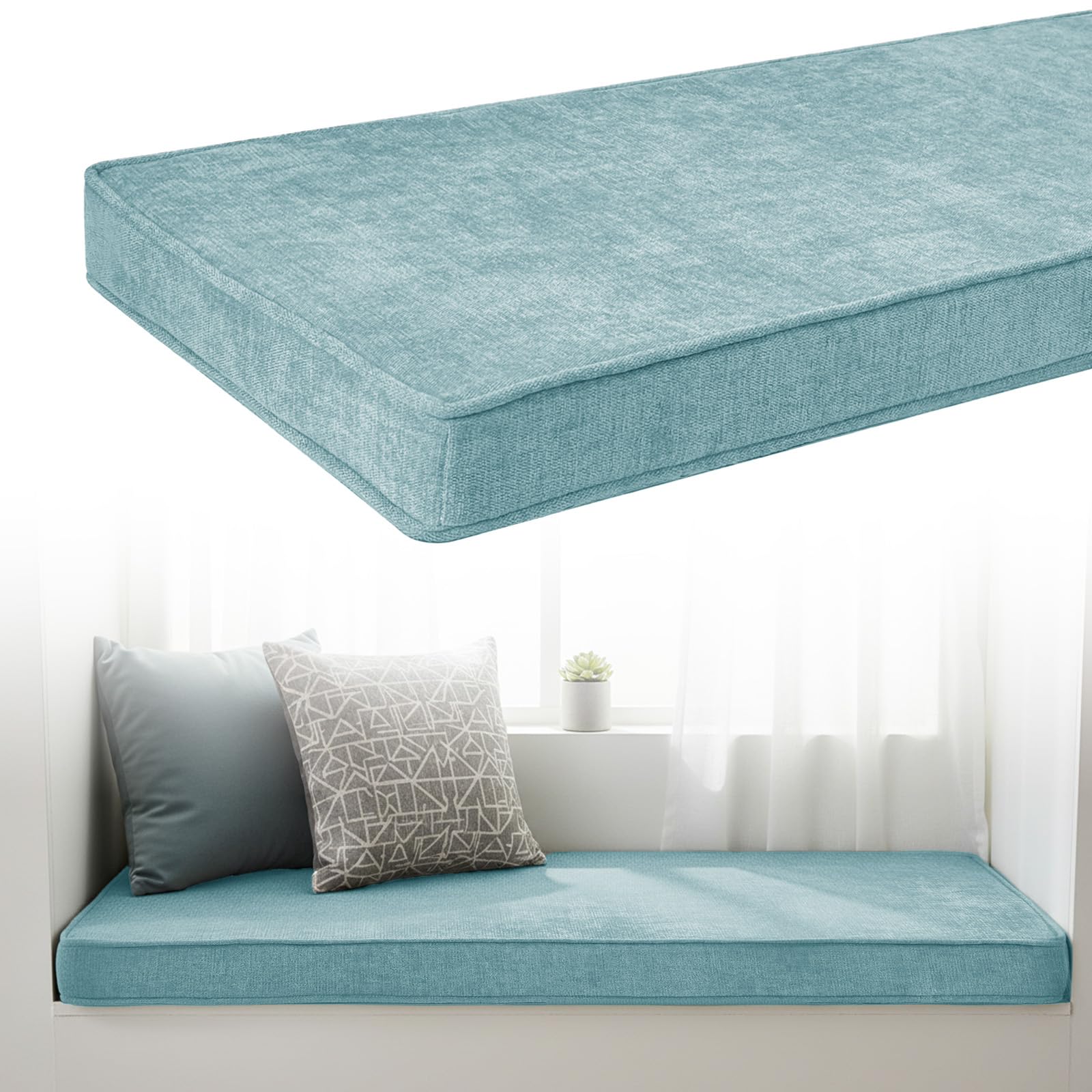Non-Slip Bench Cushion 5cm Thick Chenille Fabric, Seat Pad for 2/3/4 Seater