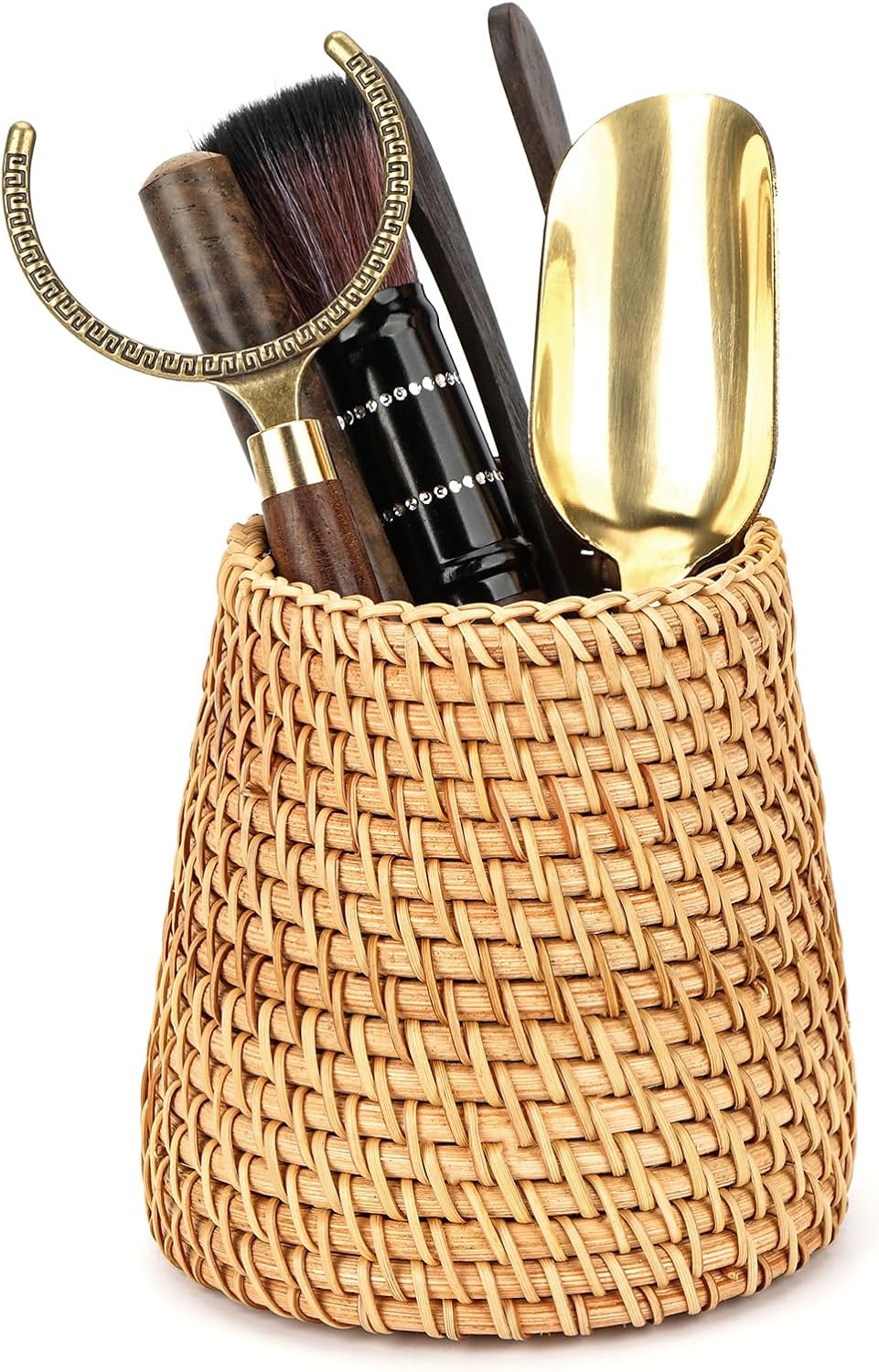 JANKINGS Rattan Tea Utensil Holder, Autumn Rattan Handwoven Cup-Style Organizer, Brown, 1-Pack – Countertop Spoon/Utensil/Coffee Bar Holder