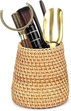 JANKINGS Rattan Tea Utensil Holder, Autumn Rattan Handwoven Cup-Style Organizer, Brown, 1-Pack Countertop Spoon/Utensil/Coffee Bar Holder