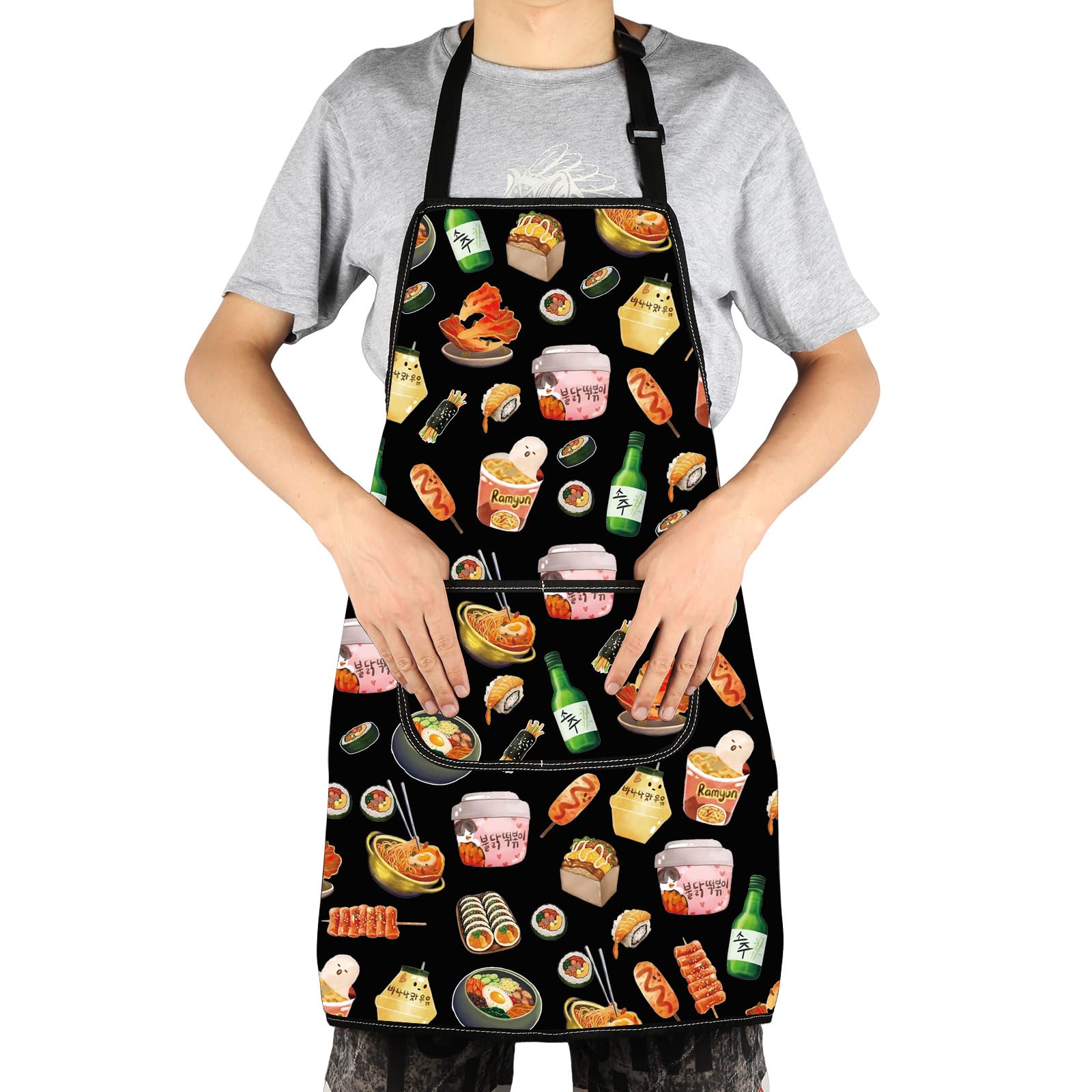 G2TUP Korean Kitchen Apron Korean Food Gifts Korean Ramen Apron Kimchi Lover Gifts Korea Seoul Apron