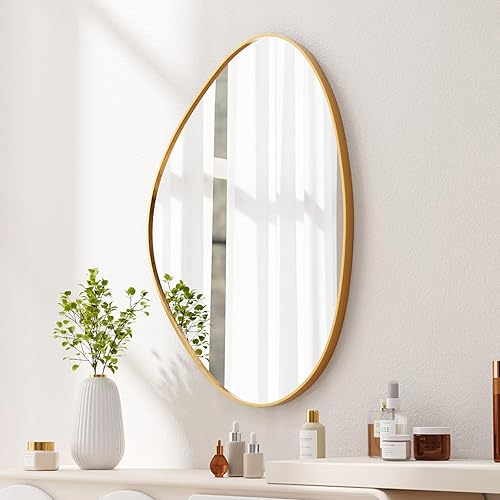 SANHUAMAO Espejo de pared irregular asimétrico para pared de 23.6 x 33.5 pulgadas, espejo de pared con marco dorado para sala de estar, baño,