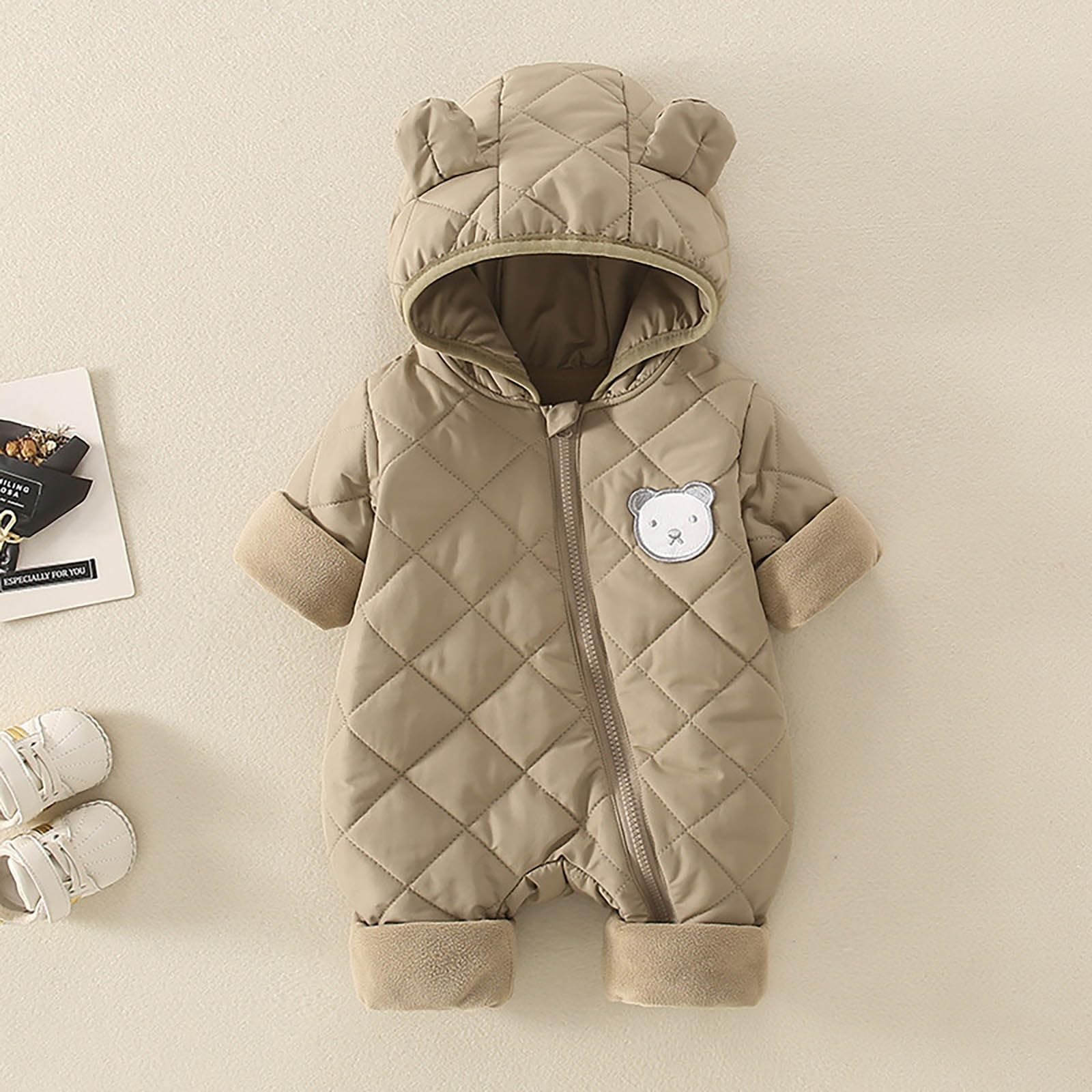 WWricotta Tuta da orsetto per neonato, cappotto invernale con cappuccio, caldo e morbido, per bambini e bambine, look animalier/A
