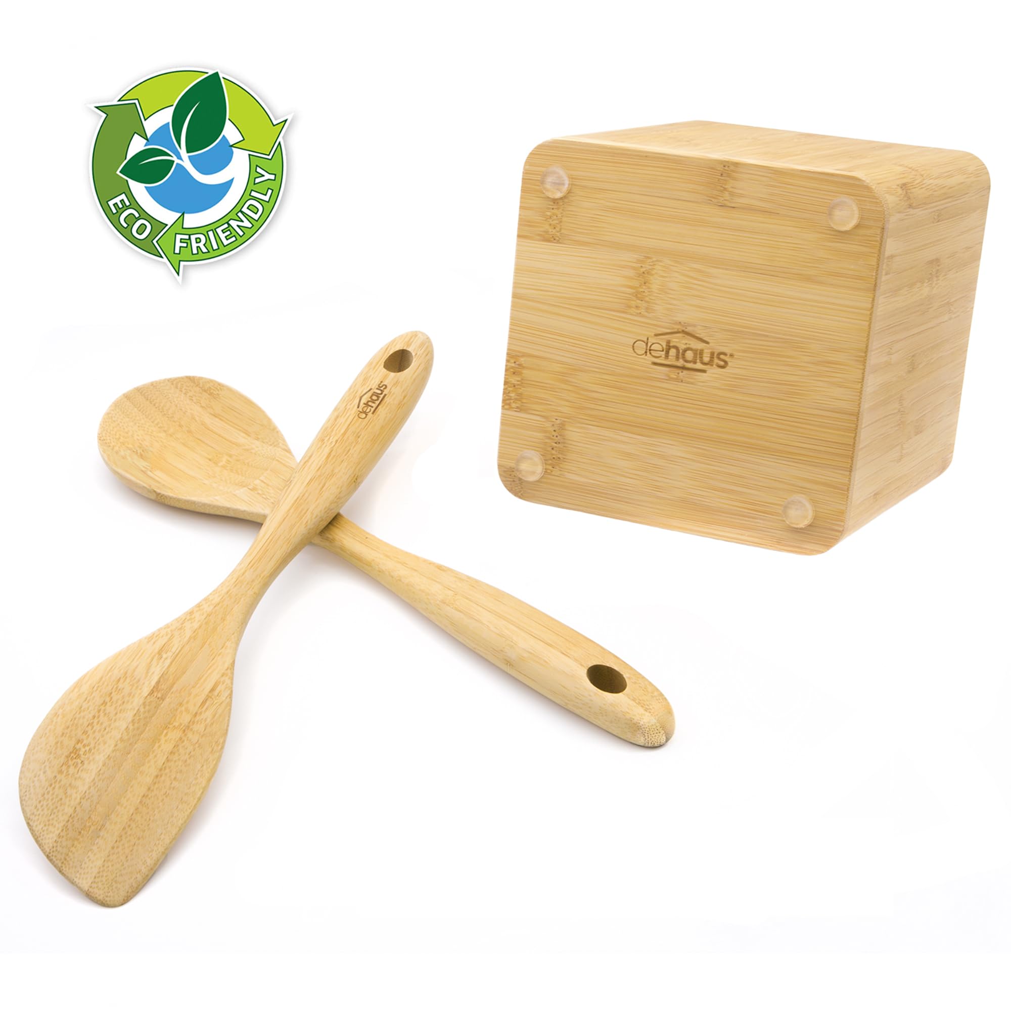 Dehaus® Elegante portautensili in bambù, organizer per utensili da cucina in legno | portaposate in legno | contenitore per utensili da cucina | accessori ecologici per tavoli da casa o ristorante
