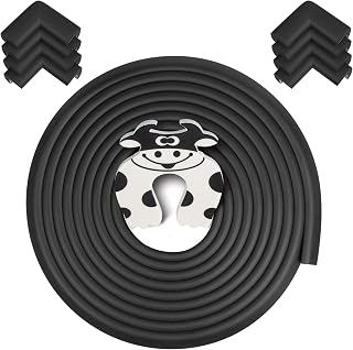 Baby Proofing Edge & Corner Guards, 22.3 ft-(19.68ft Edge + 8 Corners) Furniture Bumper Cushion Table Edge Corner Protector Non Toxic and Safe for Fireplace, Stair, Cabinet, Countertop, Black