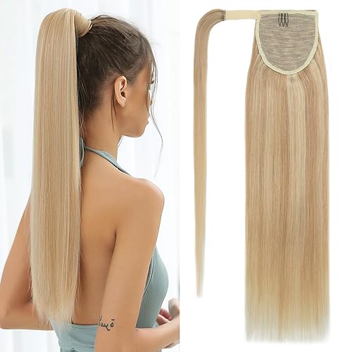 Benehair Extensión de cola de caballo envolvente con pasta mágica, cabello humano real, cola de caballo natural, 16 pulgadas, largo y lacio,