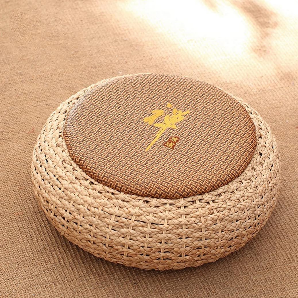 Cojín redondo hecho a mano para tatami, cojín de meditación, tejido a mano, para yoga, meditación, zen, para tatami, suelo y ventana, 60 x 17 cm
