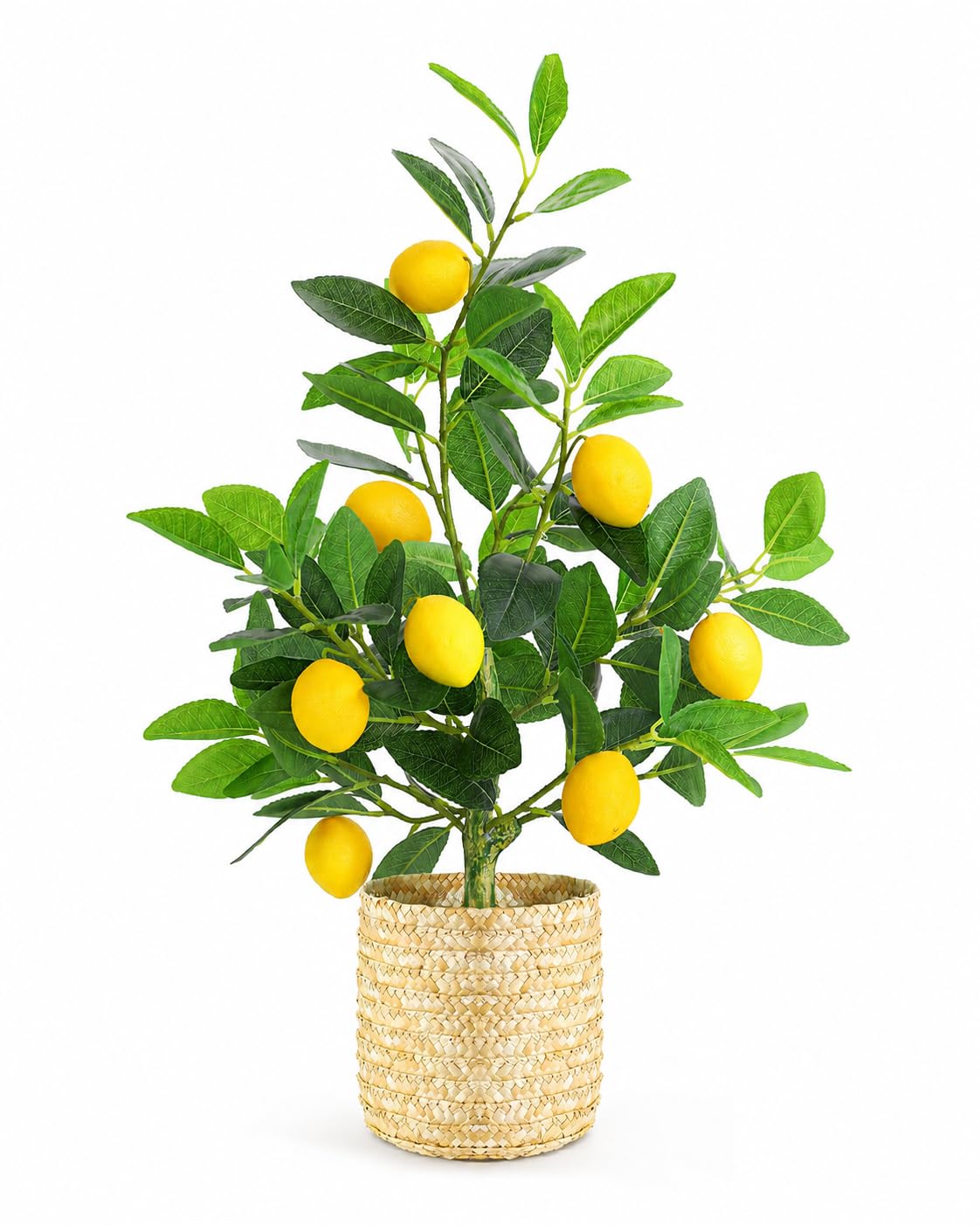 AceList Artificial Lemon Tree with Woven Basket, Faux Lemon Decor for Kitchen and Home, 23 Inch 8 Fake Lemons, Table Centerpiece Indoor Spring Summer