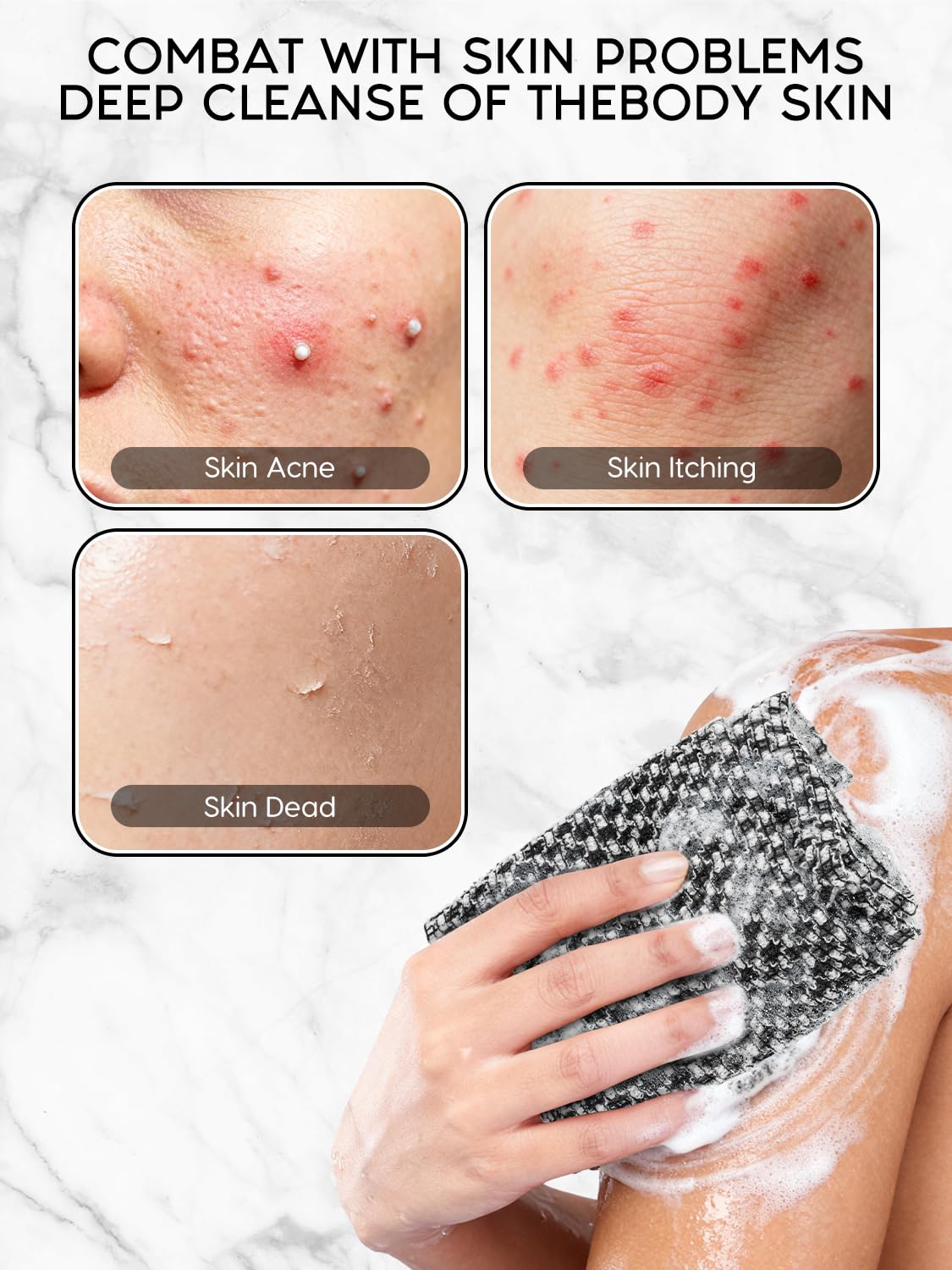 2 piezas de toalla de baño exfoliante antibacteriana Blissal para una piel suave, toalla de ducha para peeling corporal y de espalda para hombres y mujeres (Rosa + Negro)