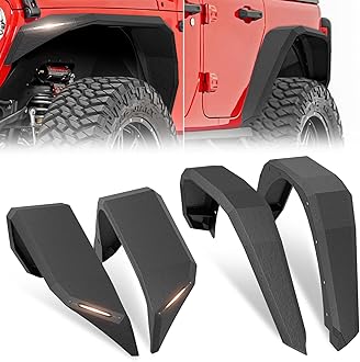 for JL JLU Front & Rear Fender Flares Compatible with 2018-2025 Jeep Wrangler JL JLU Unlimited 2/4 Doors with Turn Signal Lights, 4-PCS Mud Guard Off-Road Steel Wheel FenderRecycled Claim Standard 100