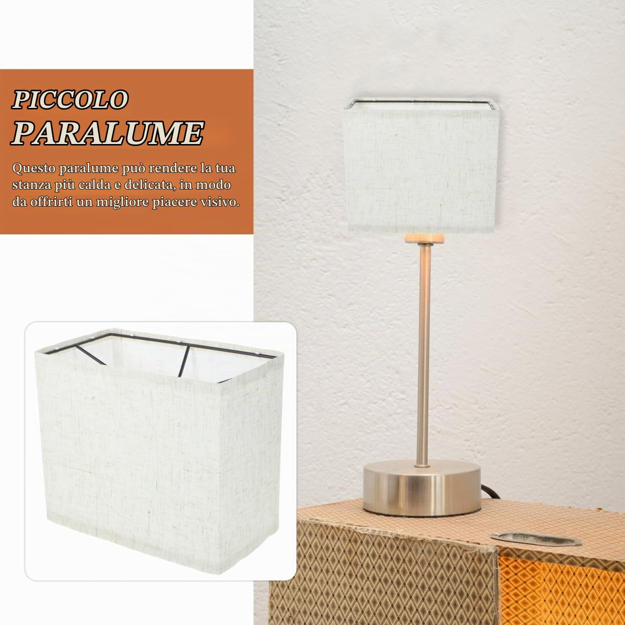 Paralume Rettangolare in Tessuto Lino Beige Piccolo Per Lampada Da Tavolo E Pavimento Coprilampada Rimovibile Protezione Luce Diretta Facile Installazione Per Casa Soggiorno Camera