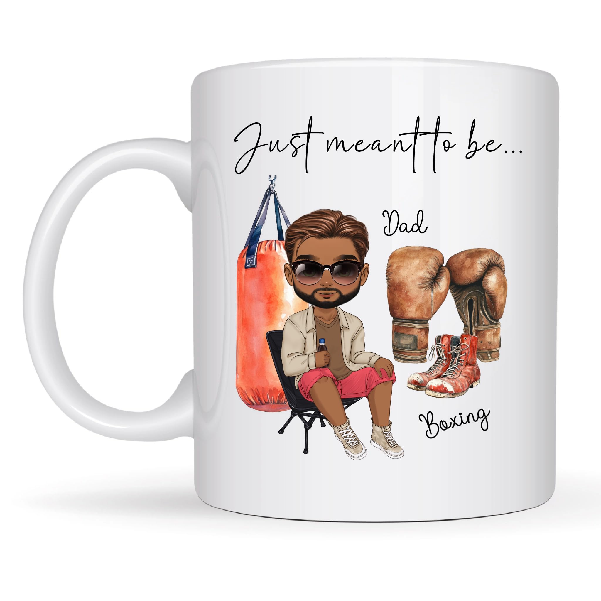Personalised Boxing Mug for Him – Custom Chibi Character with Red Gloves & Punch Bag – Funny Gift for Boxer Dad, Grandad or Boyfriend – Boxing Present for Birthday or Father’s Day