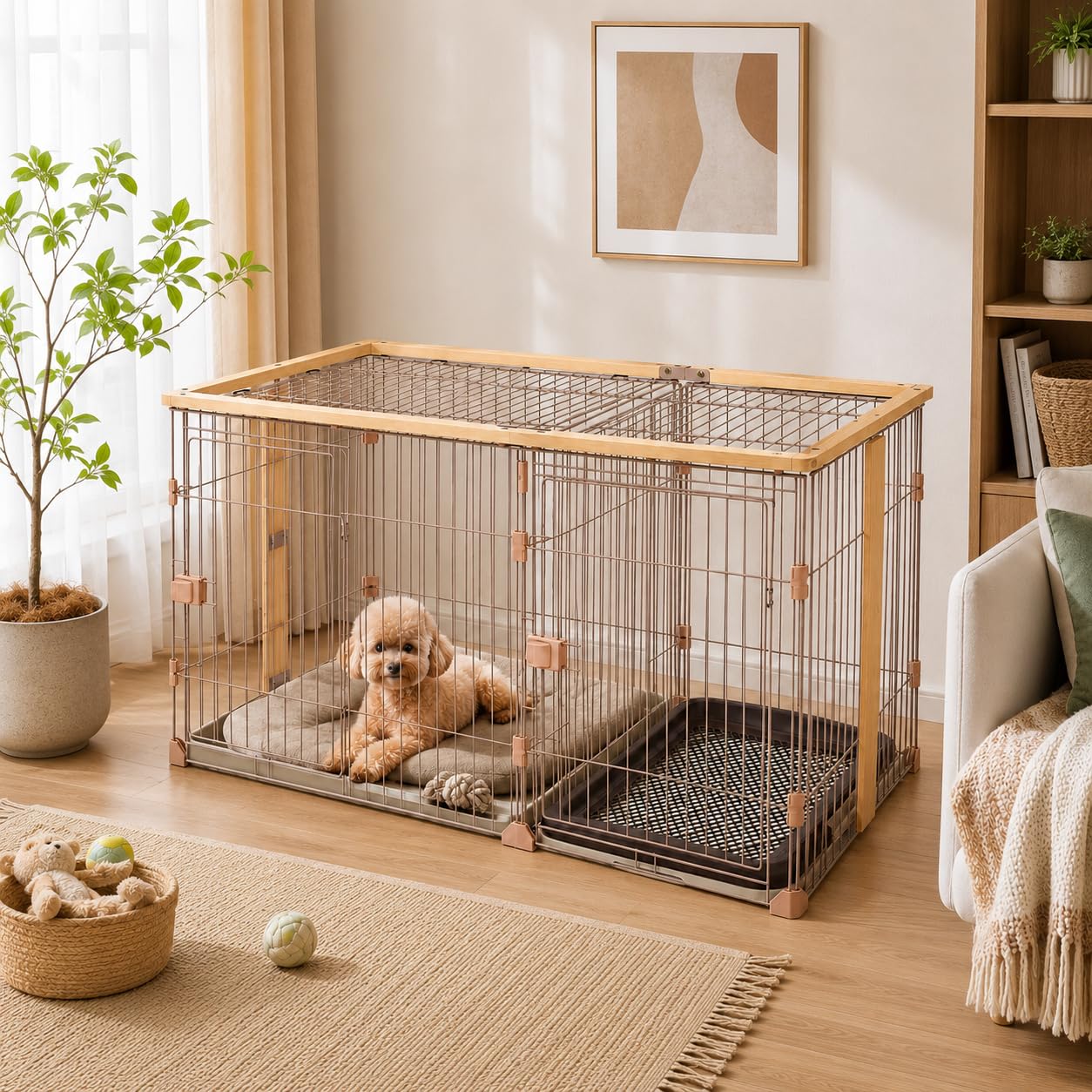 Amazon | 牧小苫＼msmr 犬用ケージ トイレ付き 2ルーム 屋根付き 2