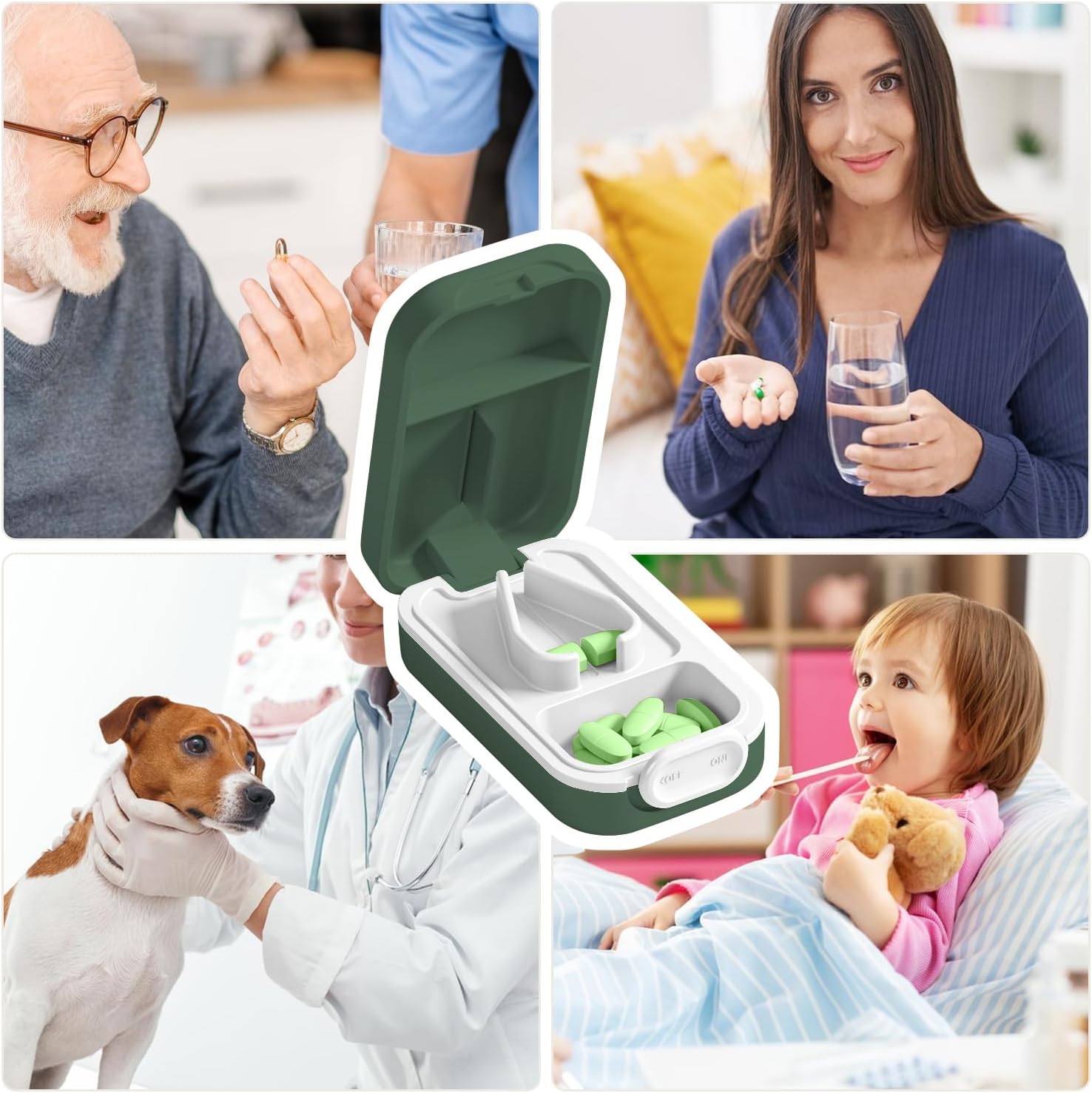 Pill Cutter | Best Pill Cutter for Small or Large Pills |with Safety Lock Buckle Design in The USA| Cuts Vitamins | Pill Splitter Detachable Silicone pad Easy to wash with Crystal Pill Box (White)