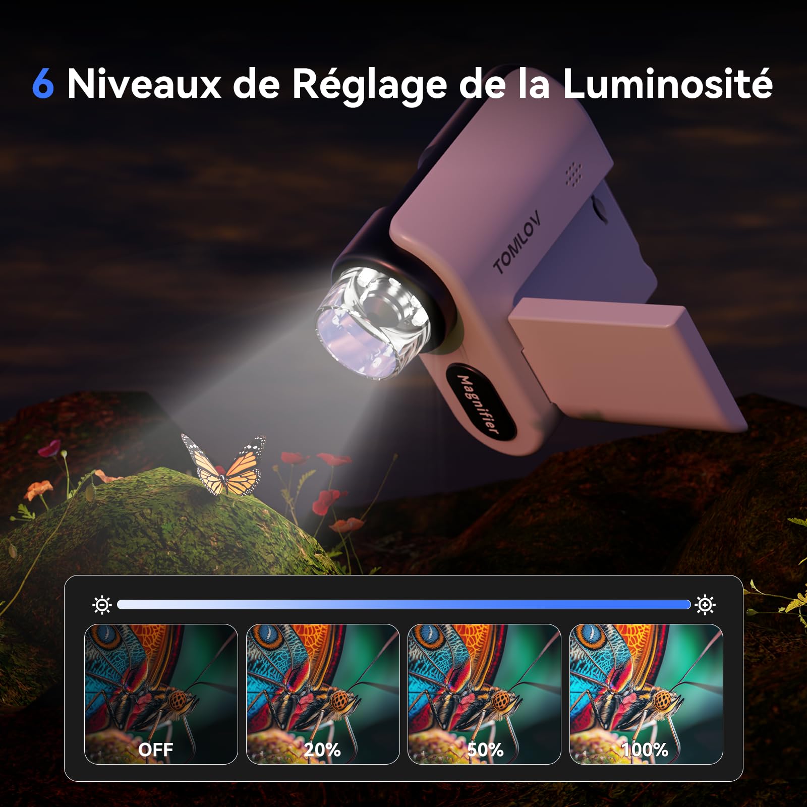TOMLOV P20 Microscope Numérique Portable Enfants 1080P Écran LCD Pliable 2" 32 Go