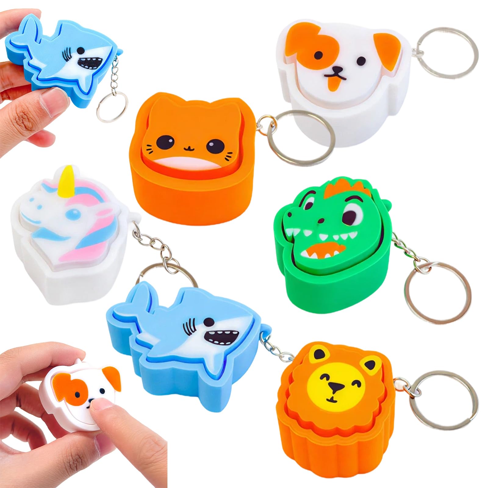 6 PCS Animal Keyboard Fidget, Safety PLA Material 3D Printed Keyboard Clicker, Anxiety Relief Fidget Clicker for Adults Teenager, Colorful Fidget Keyring for Office, School, Travel