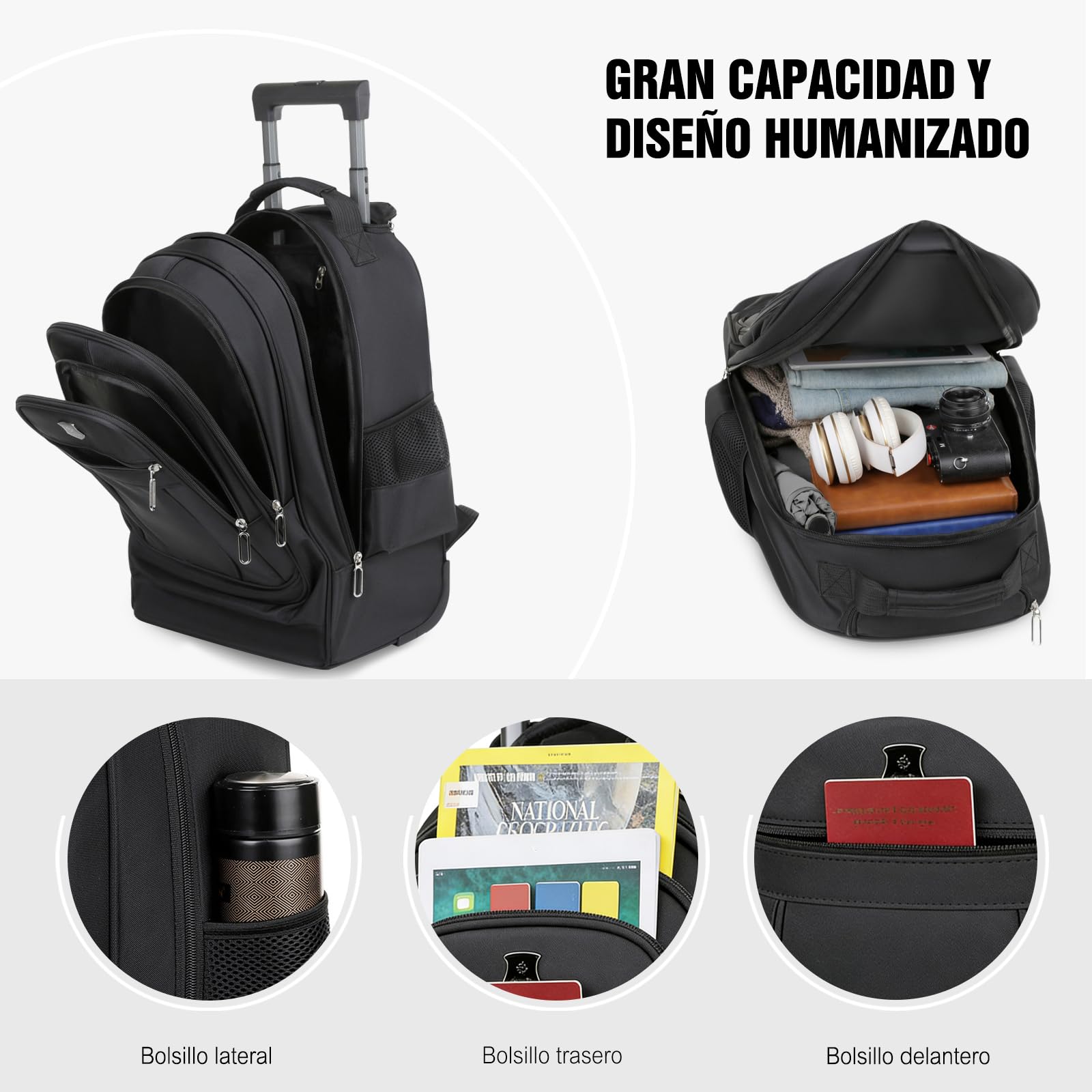 FANDARE 35L Trolleys para 15.6 Pulgadas portátiles 2 en 1 Bolsa con Ruedas Hombre Maletines Bolso para Maestra Mochila Profesor con Ruedas Mochilas de trabajo Bolsa Roller para Viajes Negocios