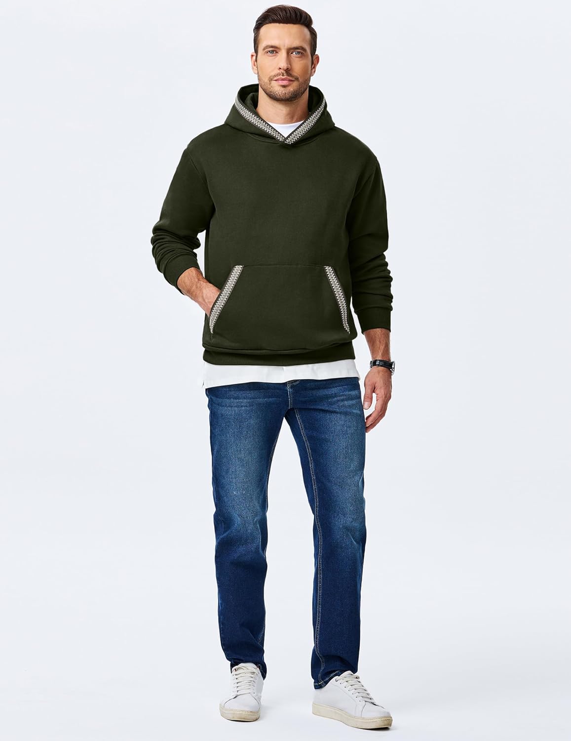JMIERR Mens Hoodies Pullover Casual Cotton Fleece Hooded Sweatshirts Long Sleeve Shirts - Image 6