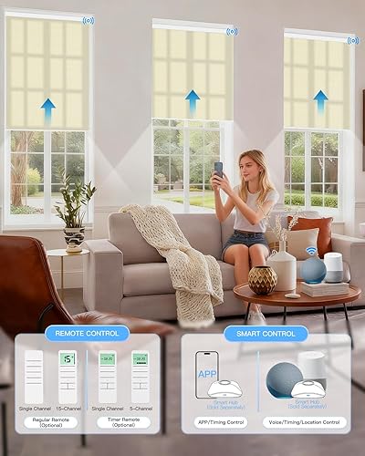 Miniatura 2 de Persianas enrollables motorizadas de filtrado de luz con control remoto, persianas inteligentes para ventanas que funcionan con Alexa Google a