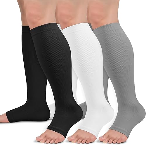 Calcetines de compresión de cobre para mujeres y hombres, punta abierta, 15-20 mmHg, es el mejor apoyo para la recuperación de la circulación y uso