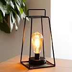 JHY DESIGN Retro Style Geometric Table Lamp 12inch High Simple Iron Art Cordless Lamp Battery Operated Lamp Cage Wireless Lamp with 6-Hours Timer for Balcony Wedding Parties Indoor Outdoor(Tall, Black)