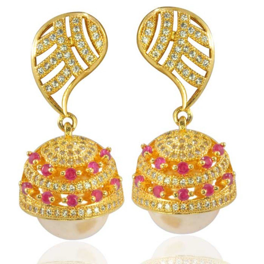 SuperShineGems ~Fashion Jewelry Earring (Jumki) Red Colour Cz