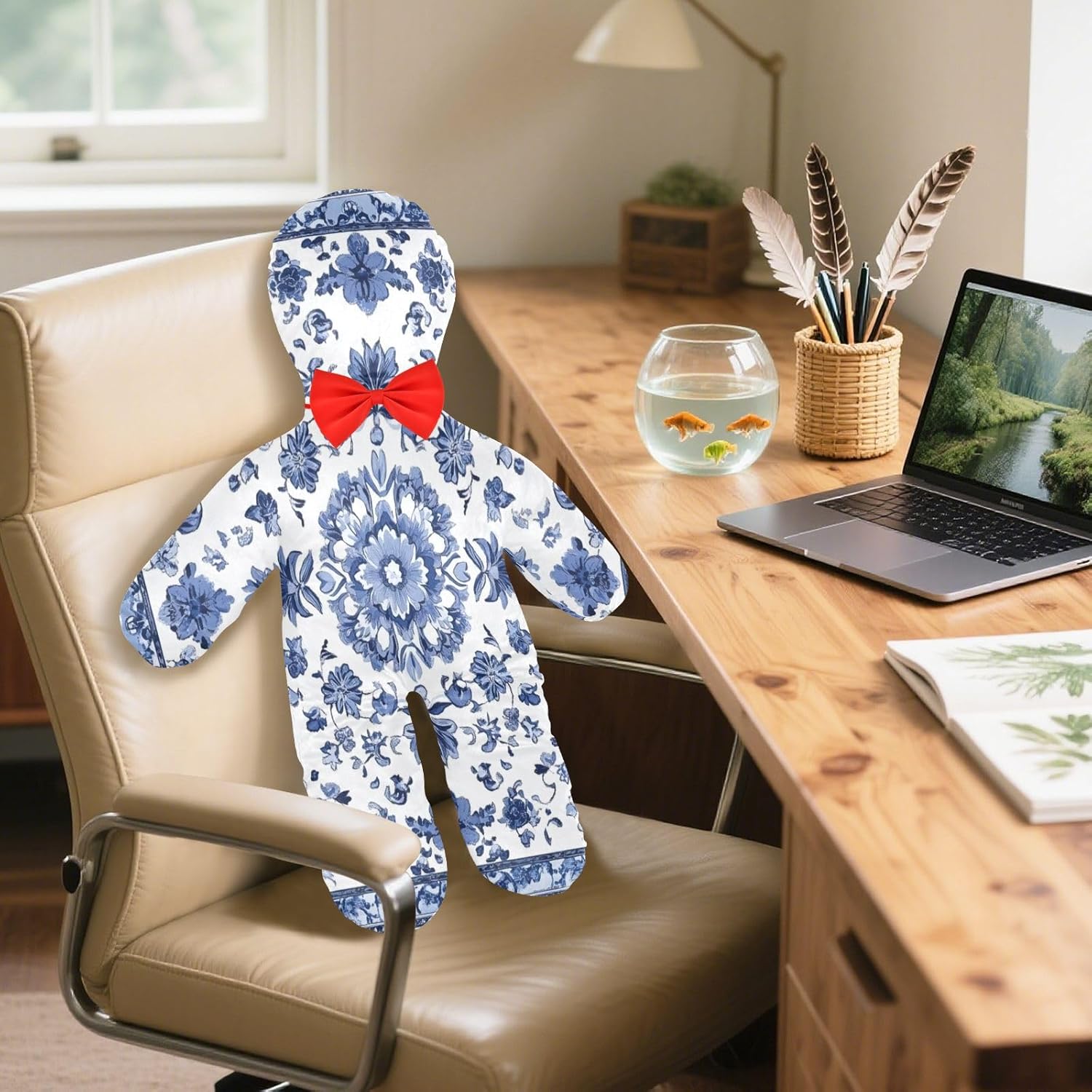 Blue and White Porcelain (2) Human-Shaped Pillow Soft Body Pillows Washable Velvet Pillows for Anxiety Relief Sleeping Cuddling & Support