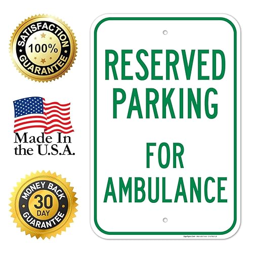 Vista 59 de Señal de ambulancia con reserva de estacionamiento, 10 x 14 pulgadas, libre de óxido, aluminio 040, resistente a la decoloración, fabricado