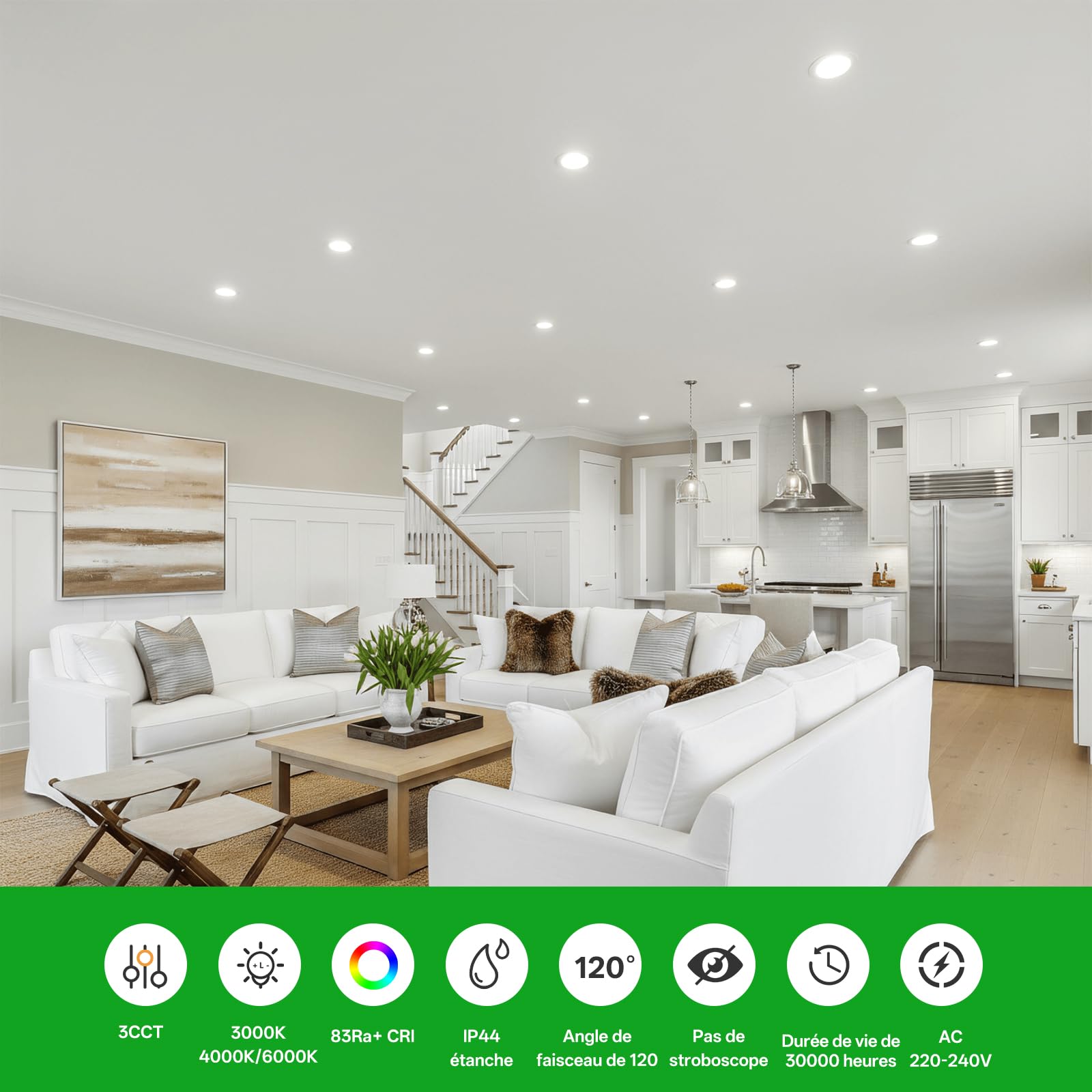 Spot LED Encastrable 5W Dimmable Lot de 20, 3 Températures 2700K/4000K/6000K, Spot Salle de Bain IP44, Trou 68–75mm, Spots de Plafond LED pour Rénovation Maison Cuisine Salon Chambre