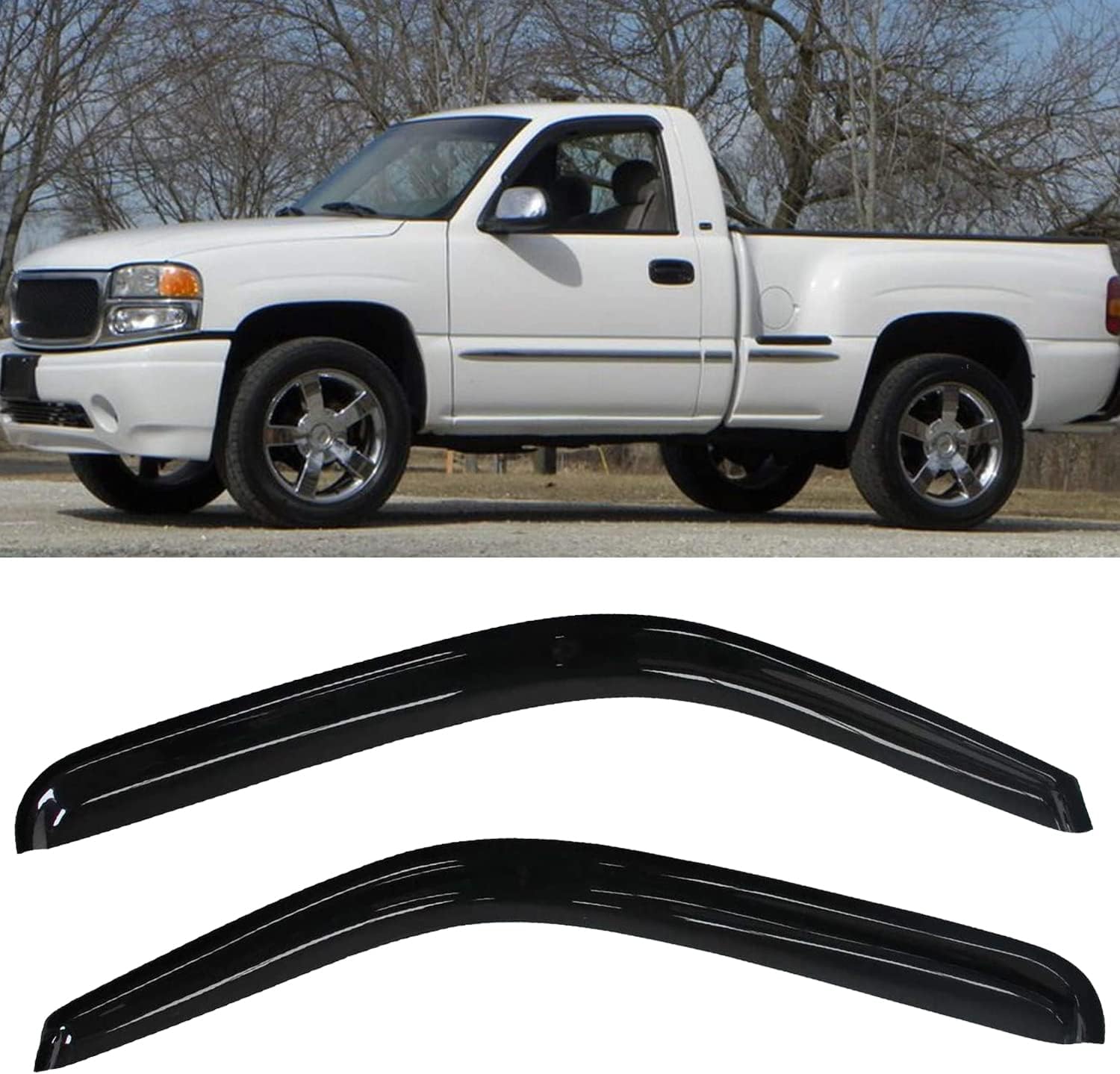 Set of 2pcs Compatible with 1999-2006 Silverado Sierra 1500/2500/3500 HD 07 Classic Body Front Doors Sun/Rain Guard Outside Mount Window Visors