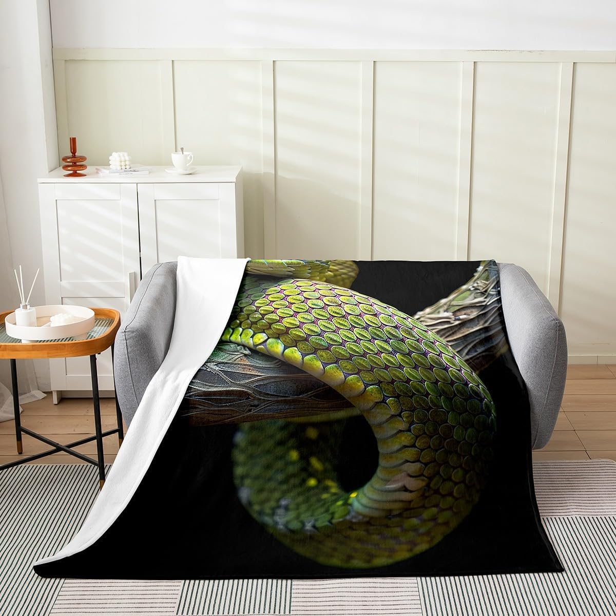 Castle Fairy 3D Snake Fleece Blanket Twin 60x80 Green Coiled Snake Blanket for Boys Girls Wild Reptile Animal Flannel Blanket Jungle Wildlife Snake Plush Blanket Living Room Decor