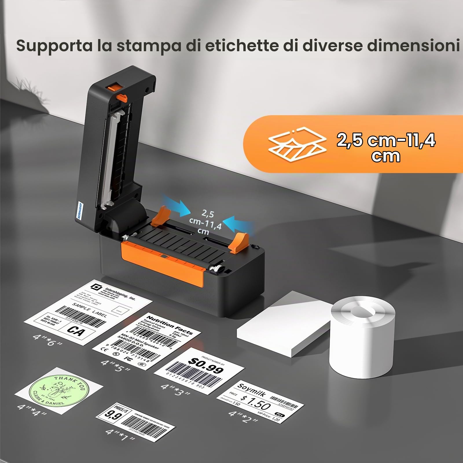 4x6 Stampante per etichette Bluetooth per spedizioni, stampante termica per etichette, compatibile con Etsy, Amazon, adatta per piccole imprese di trasporto, nero-arancione