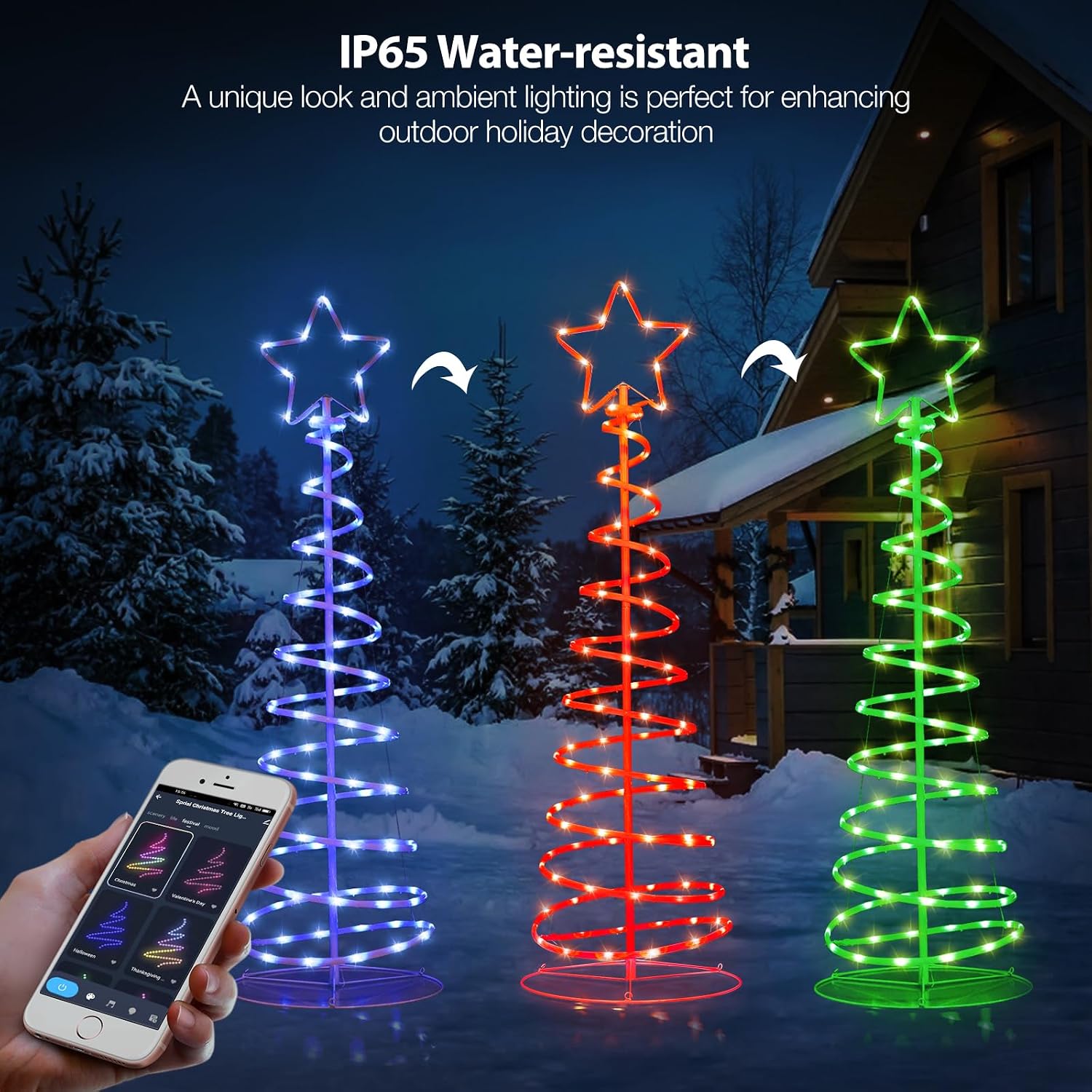 5ft Spiral Christmas Tree Light, LED Color Changing Neon Cone Tree with 40 Scene Modes & Music Sync, Smart App Control Christmas Decor for Indoor Outdoor Home Yard Porch