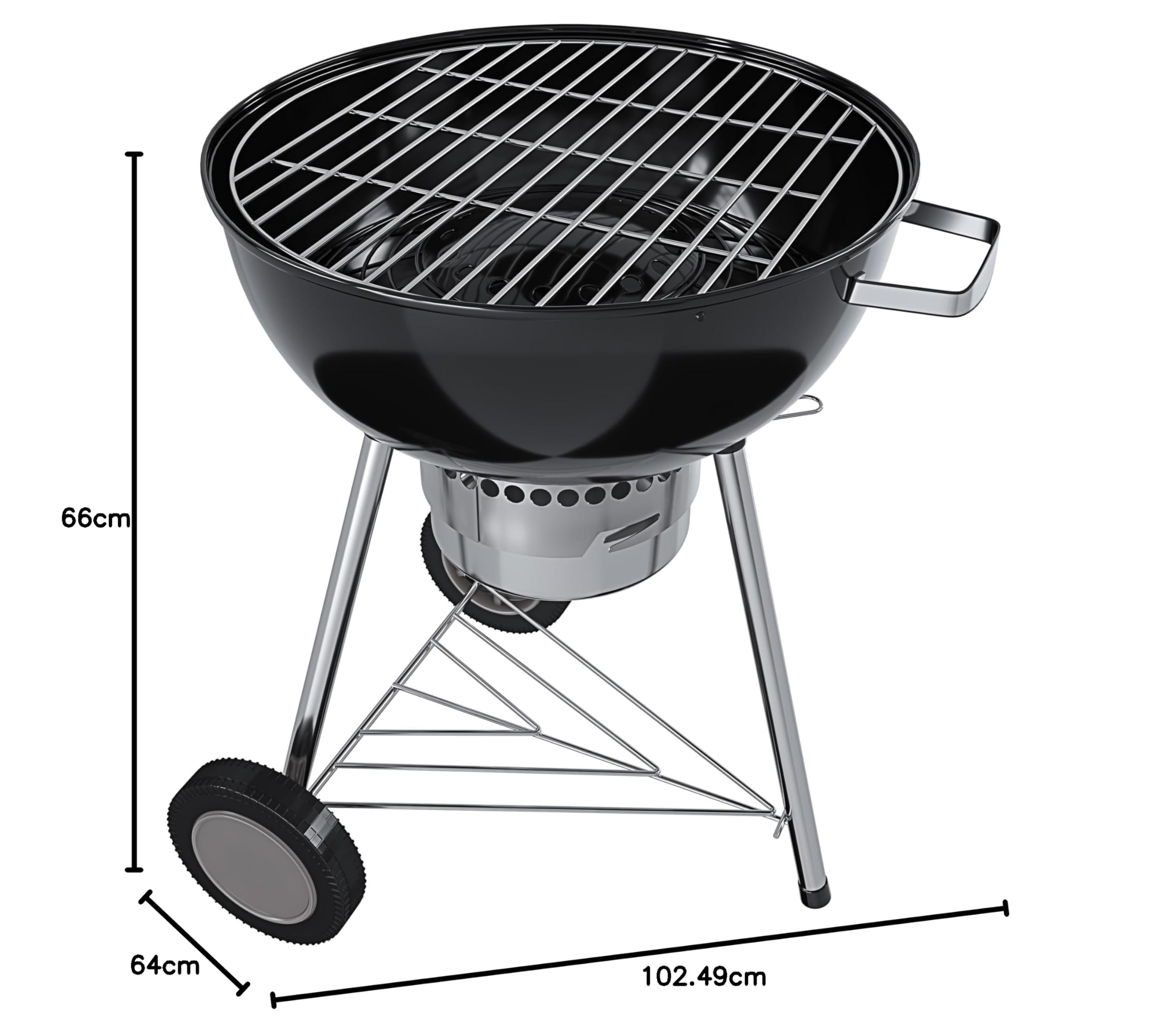 BRICOZONE Barbecue a Carbonella Rotondo 57 cm con Coperchio Termometro e Ruote BBQ Compatto Portatile Grill Griglia da Giardino Picnic Balcone Terrazzo Colore Nero