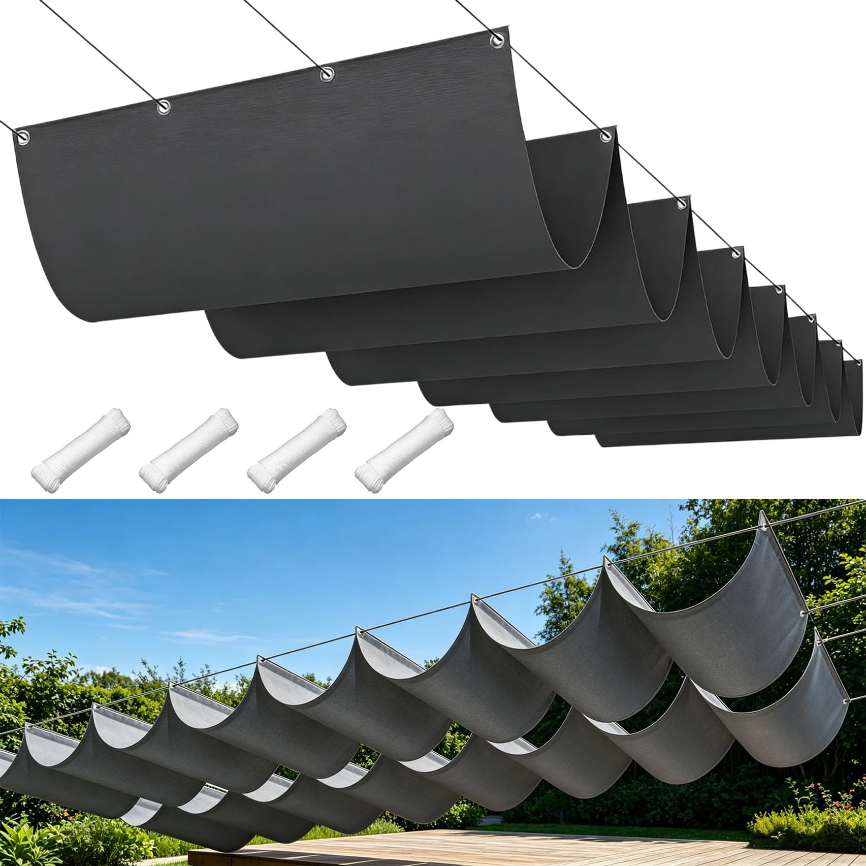 Toldo retráctil ondulado gris oscuro de 40x370 cm con protección UV del 98% 1
