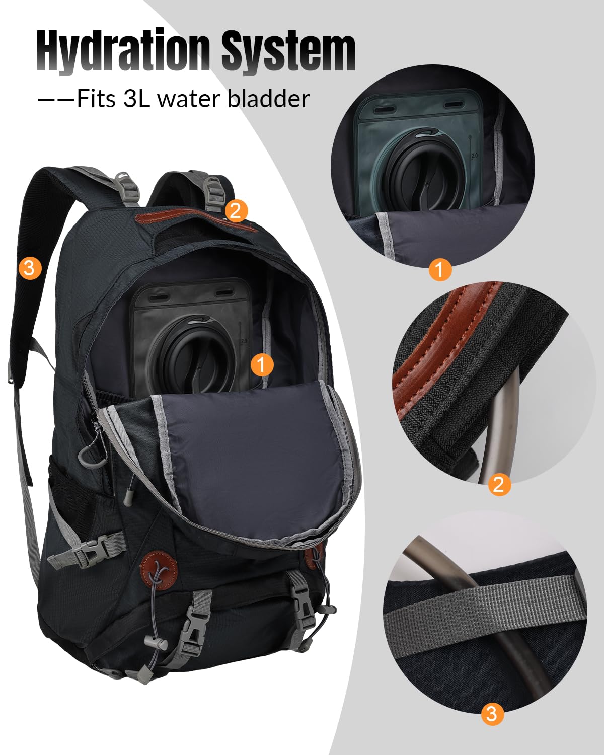 Mochila de senderismo con marco interno para hombres y mujeres, mochila impermeable de 40 L con sistema de suspensión y compartimento para zapatos, mochila ligera de camping para camping