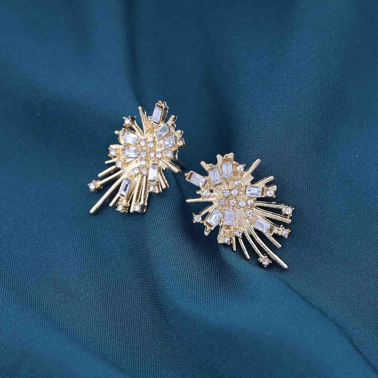 Bohemian Crystal Firework Earrings Gold Starburst Stud Earrings Vintage Rhinestone Flower Earrings Sparkly Cz Firework Star Earrings Jewelry for Women - Image 6