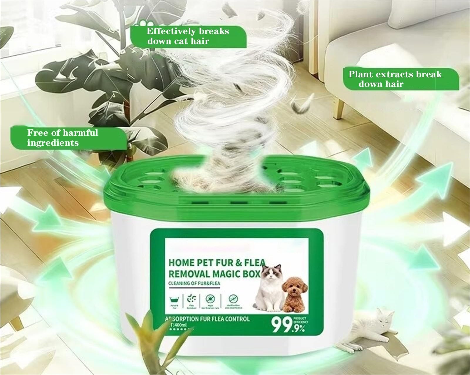 Magische Box Zur Fell- Und Geruchsentfernung for Haustiere, Magische Box Zur Tierhaarentfernung – 360°-Rundum-Haarsammler In Der Luft, Leistungsstarke Vollwinkel-Fell(2PCS)