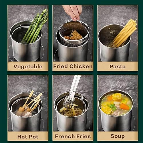 Miniatura 8 de Freidora multifuncional, olla multifuncional de acero inoxidable 304 2 en 1, colador de aceite 2 en 1, olla de filtro de aceite de acero inoxidable