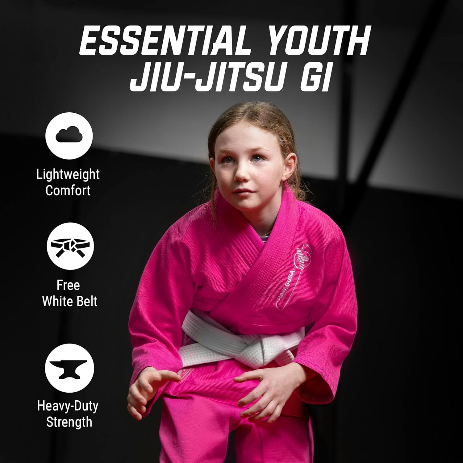 Hayabusa Essential Jiu Jitsu Gi Kids, Pearl Weave, Includes BJJ White Belt, IBJJF Compliant, Lightweight and Durable