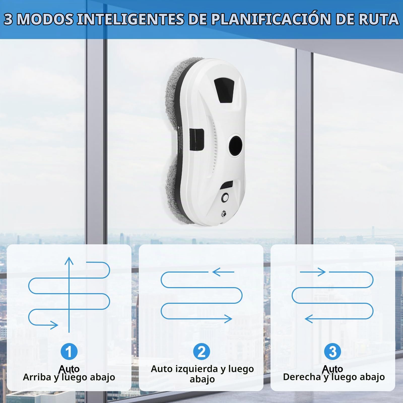 Robot Limpiacristales Automático, Rociado de Agua Automático y Planificación de Ruta, 2800 Pa Succión, Mando a Distancia, 10 Paños de Limpieza, para Ventanas Altas, Azulejos y Cristal