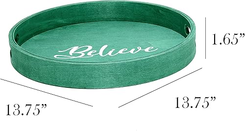 Miniatura 7 de Elegant Designs HG2013-GBL Bandeja de Servir Redonda de Madera Decorativa de Navidad de 13.75'' con Asas, Verde Believe