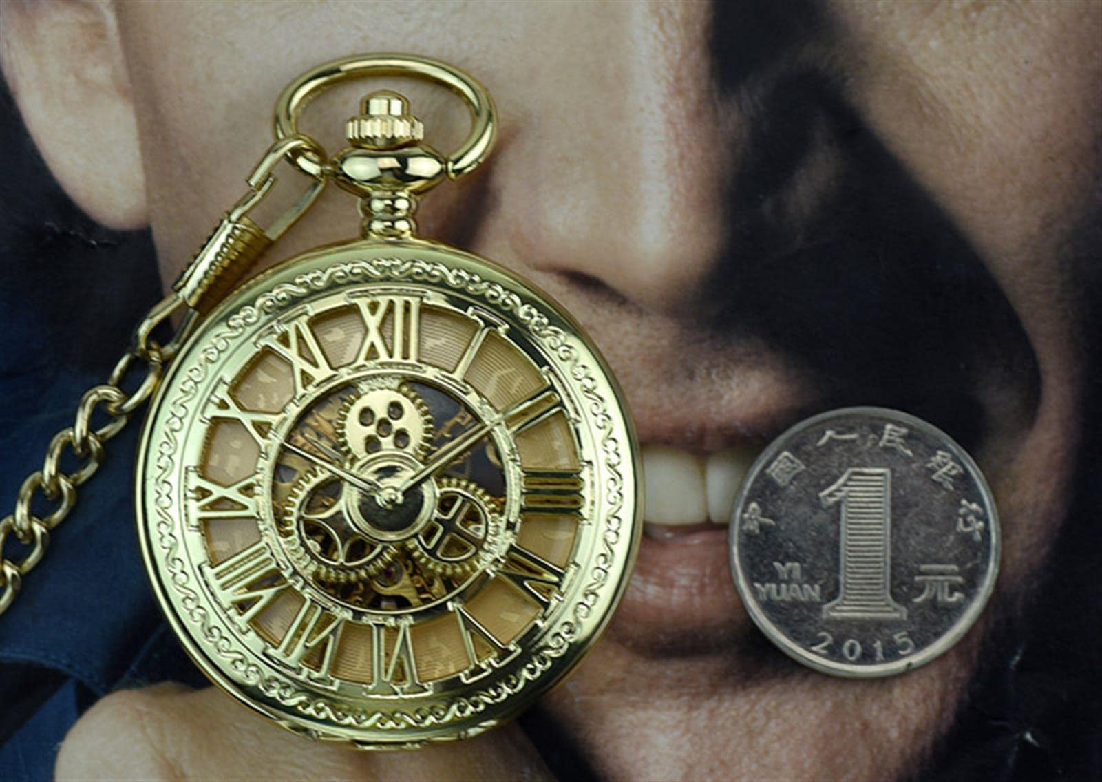 Reloj de bolsillo, reloj de bolsillo con cadena, movimiento de esqueleto vintage, con colgantes mecánicos, números romanos, regalos para el día del padre