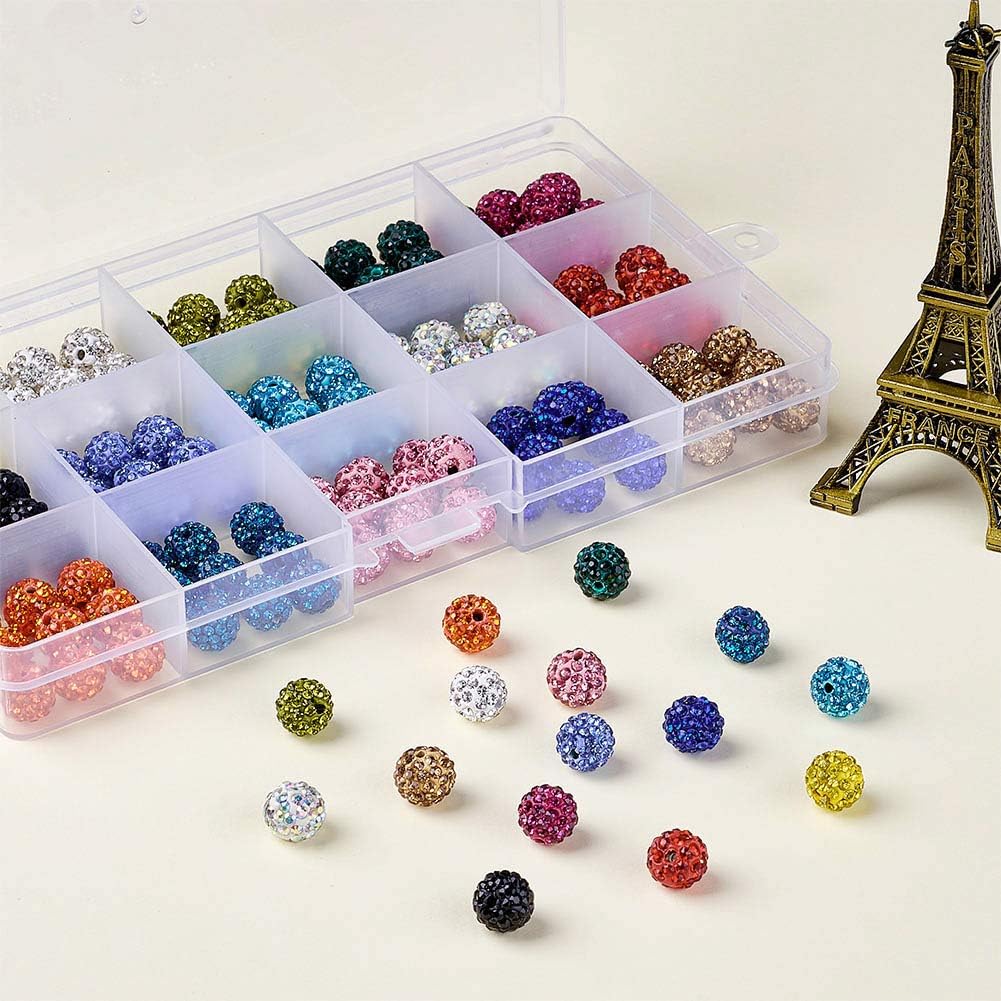 Beadthoven 1Box/150pcs 10mm 15 Colors Pave Czech Crystal Rhinestone Clay Spacer Beads Round Polymer Disco Ball Beads Charms for DIY Bracelet Earring Jewelry Making