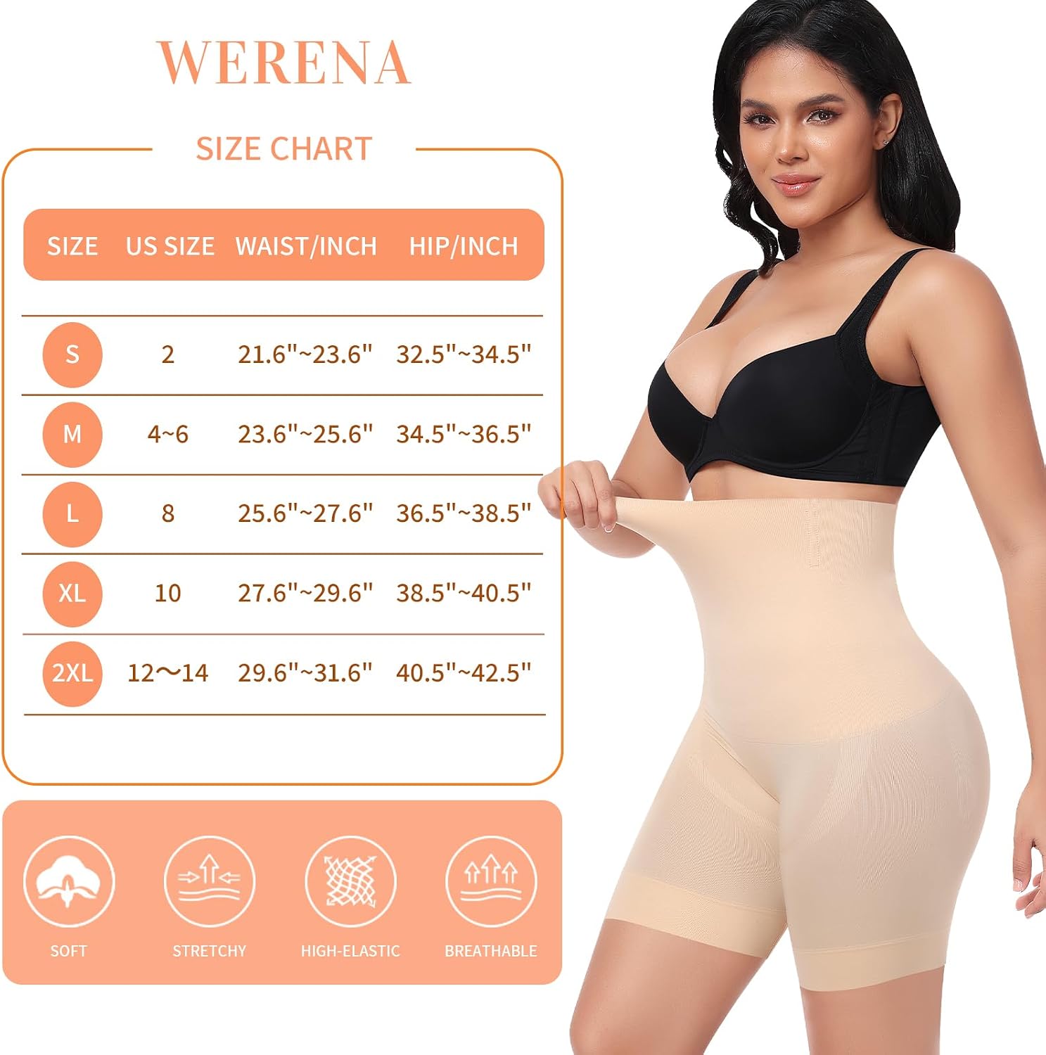 Werena Shapewear Shorts Tummy Control for Women High Waisted Body Shaper Underwear Slimming Slip Shorts Under Dresses
