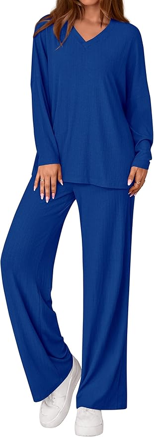 PRETTYGARDEN 2 Piece Lounge Sets for Women Fall Outfits 2025 Casual Loose Long Sleeve Tops Wide Leg Pants Matching Pajama Set