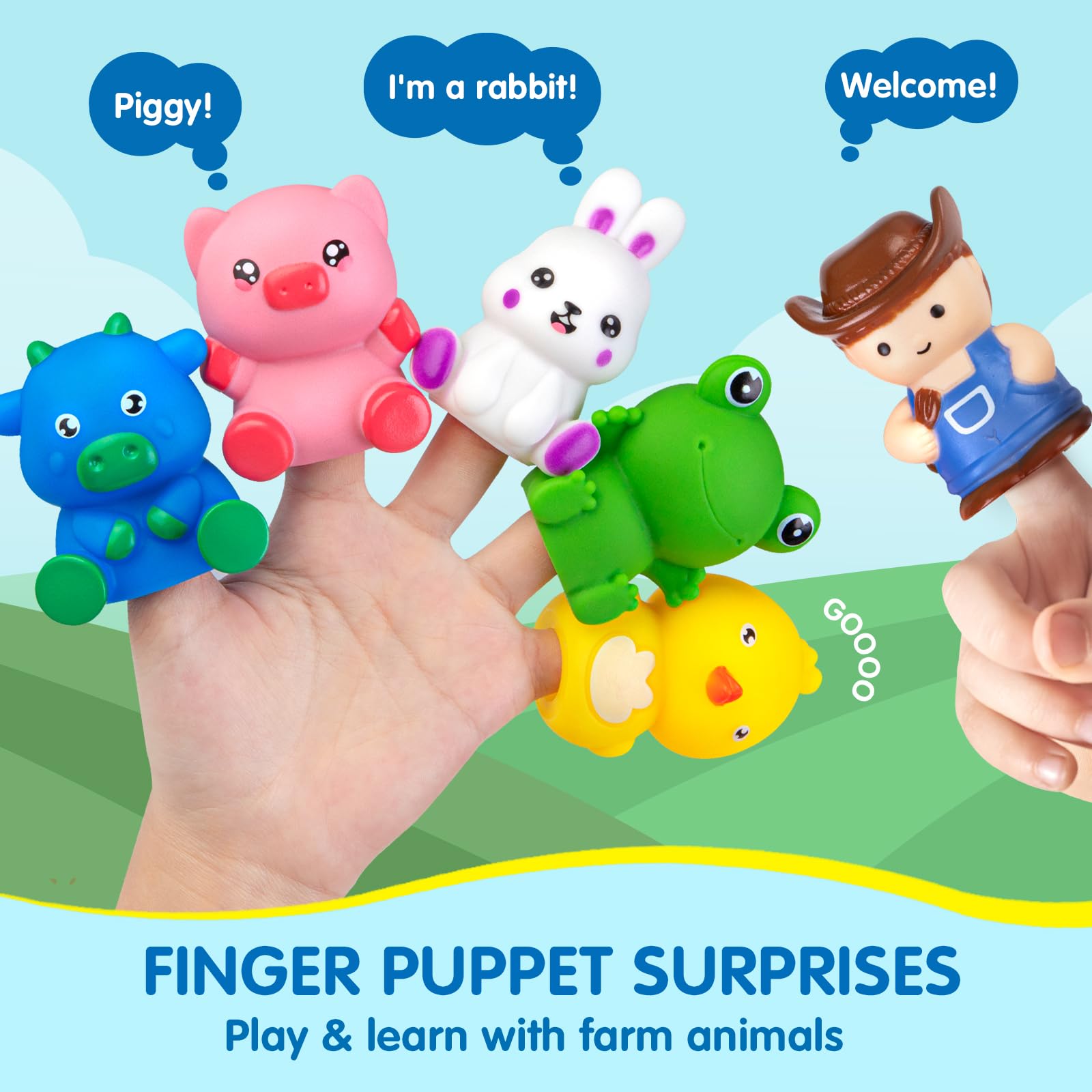 Juguetes de aprendizaje para niños pequeños de 1, 2 y 3 años, juego de tren de granja Montessori con 8 animales de granja y 1 marioneta de dedo de granjero, regalo de Navidad, Pascua 5